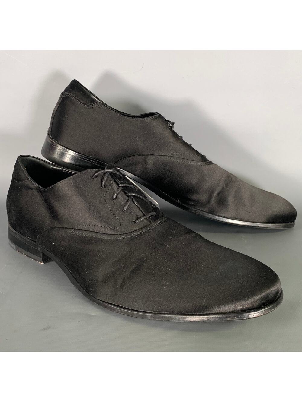 CALVIN KLEIN COLLECTION Size 10 5 Black Satin Lace Lace Up Shoes